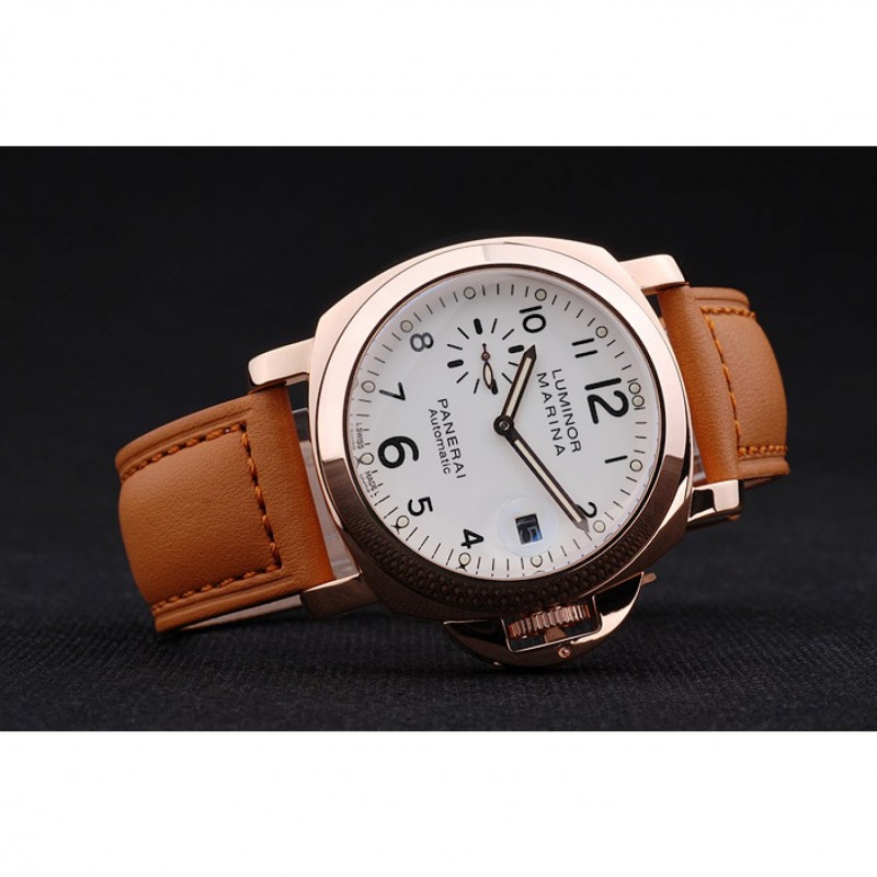 High Quality Replica Watches Panerai Luminor Marina White Dial Brown Leather Bracelet-3