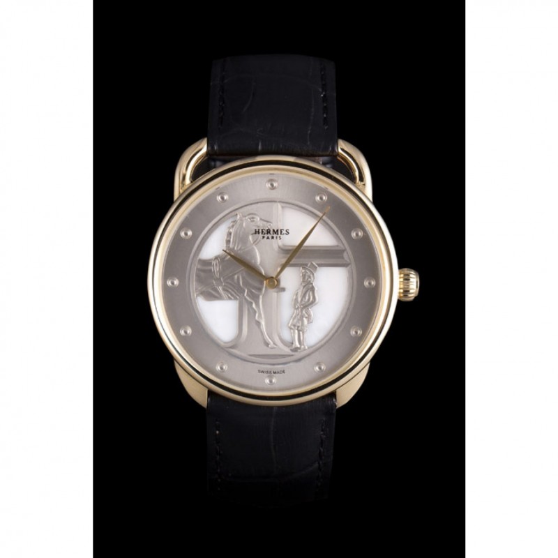 Hermes Classic Croco Leather Strap Silver Dial 801401-2