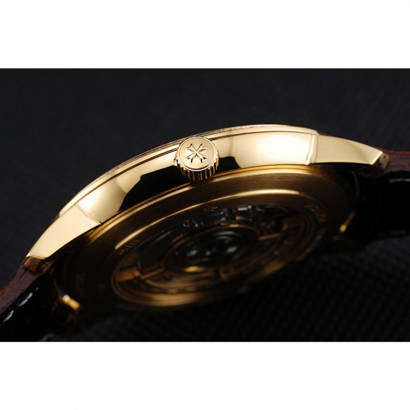 Swiss Vacheron Constantin Patrimony Grey Dial Gold Diamonds Case Brown Leather Bracelet 1454182-8