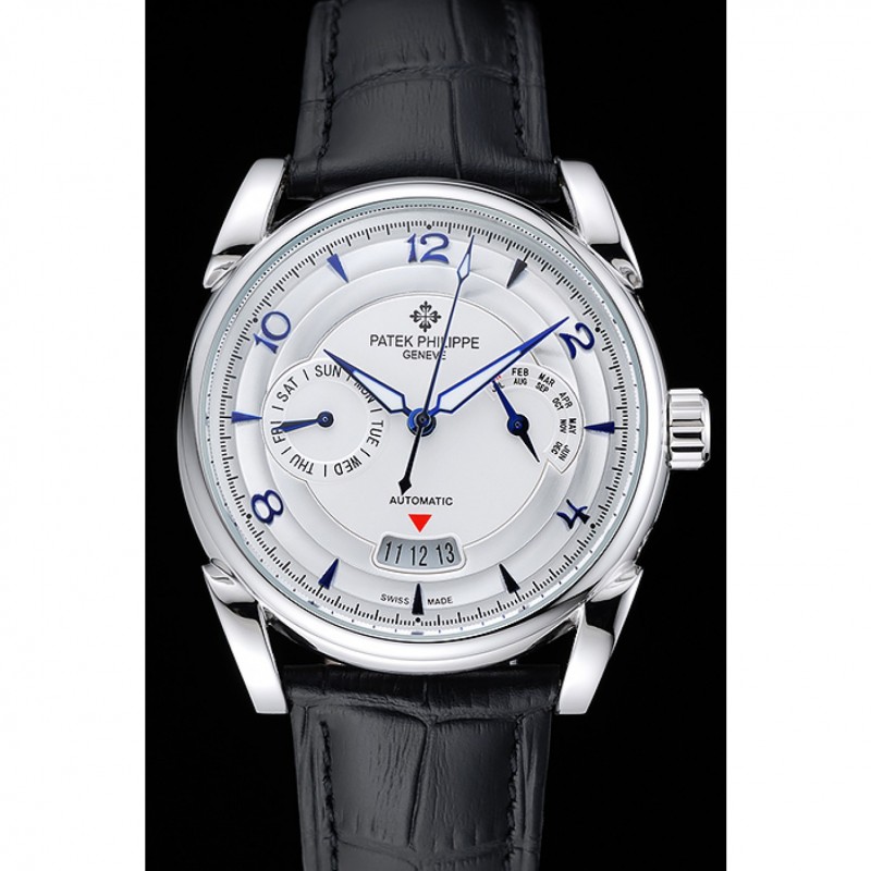 Patek Philippe Complications Chronograph White Dial Silver Case Black Leather Bracelet 1454237-1