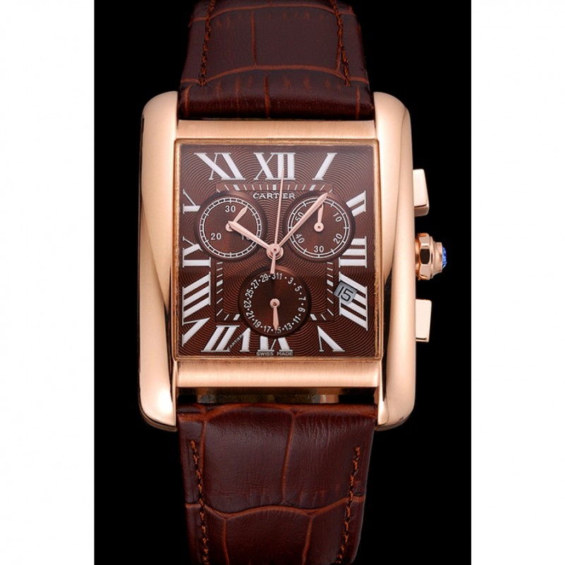 Cartier Tank MC Brown Dial Gold Case Brown Leather Bracelet 622696-1