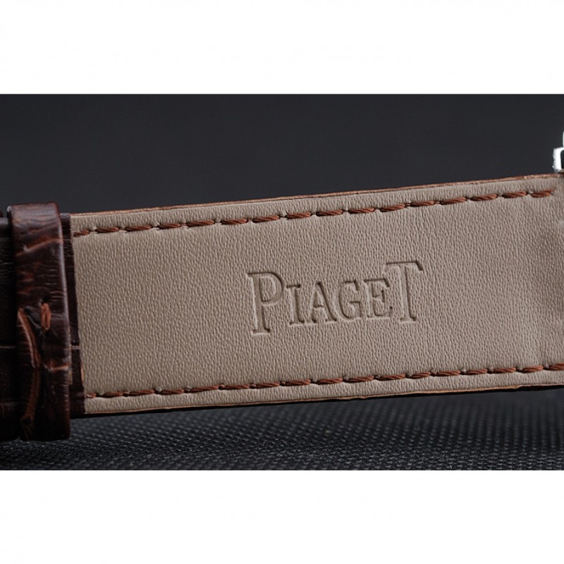 Piaget Emperador Limited Edition White Dial Engraved Silver Case Brown Leather Bracelet 1454138-6
