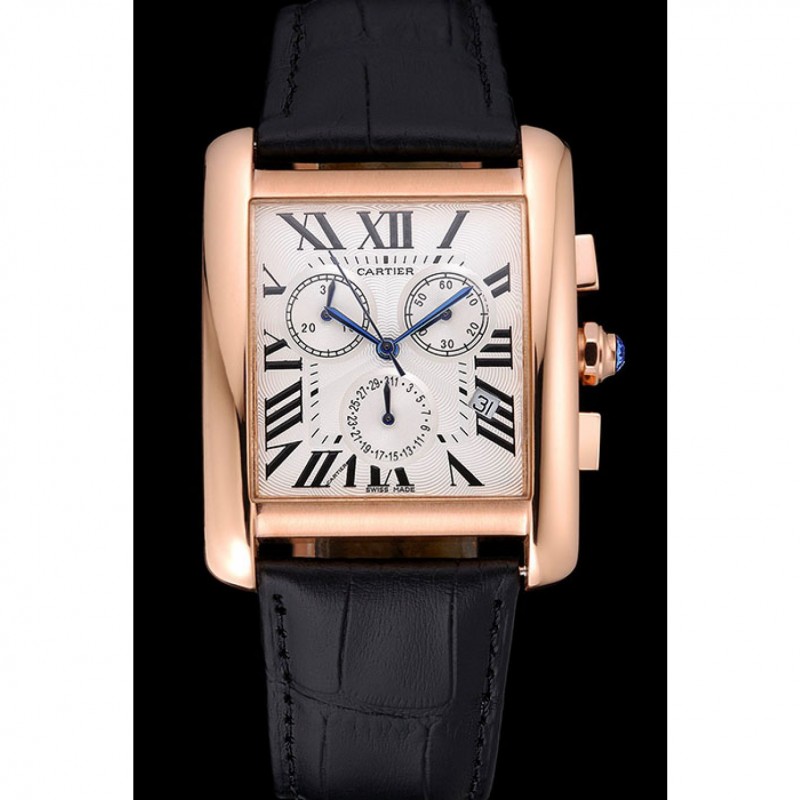 High Quality Cartier Tank MC White Dial Gold Case Black Leather Bracelet 622693-1