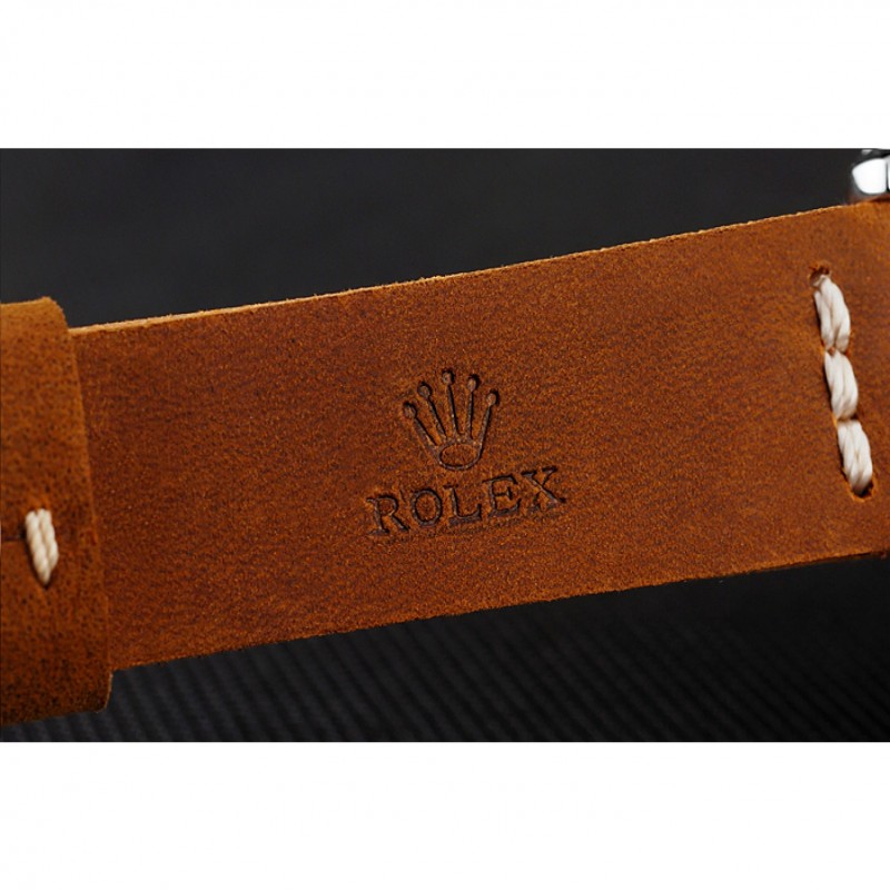 Rolex Yacht Master Black Dial Silver Case Brown Leather Bracelet 1453859-5