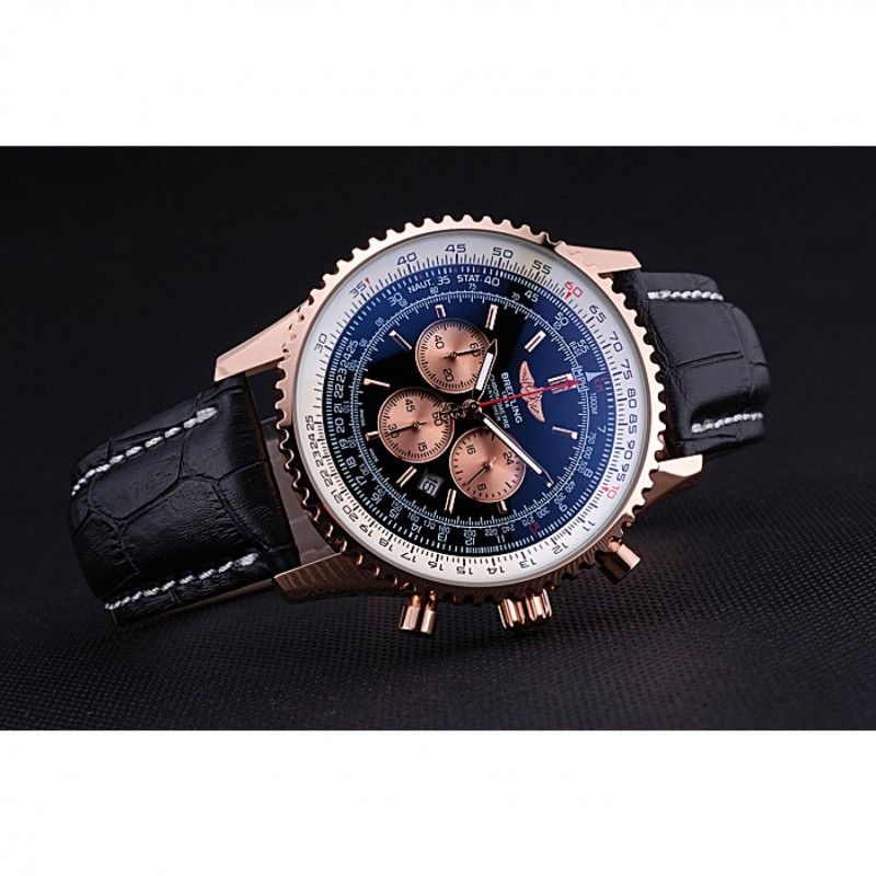 Breitling Navitimer 01 Black Dial Rose Gold Case Black Leather Bracelet 622503-2