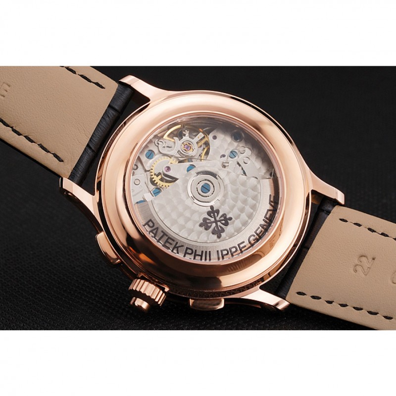 High End Replica Watches Swiss Patek Philippe 5170J Chronograph White Dial Rose Gold Case Black Leather Strap-5