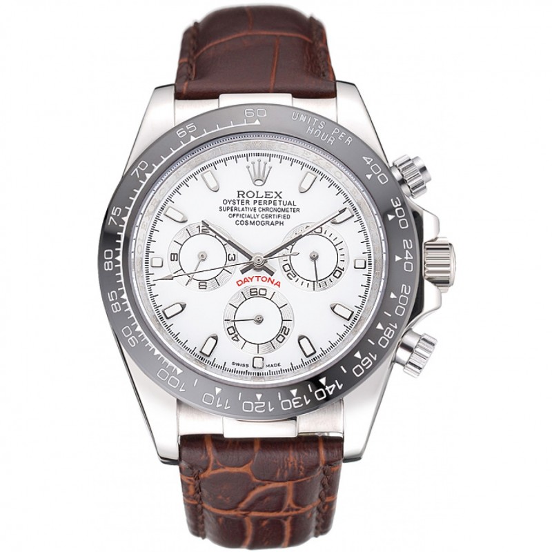 AAA Rolex Cosmograph Daytona Stainless Steel Case White Dial Brown Leather Bracelet 622631-0