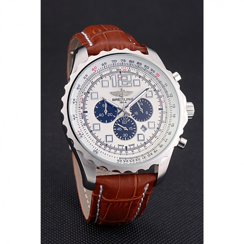SS Replica Watches Breitling Navitimer Brown Leather Strap White Dial-1