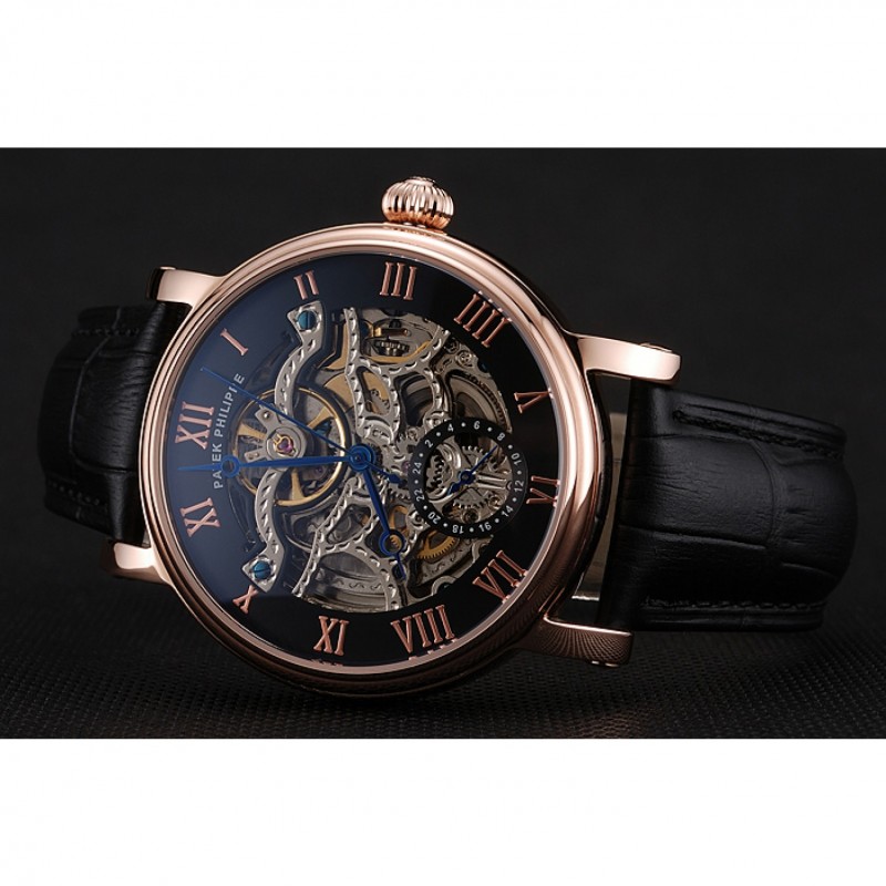 Patek Philippe Grand Complications Black Skeleton Dial Rose Gold Case Black Leather Strap 1453809-3