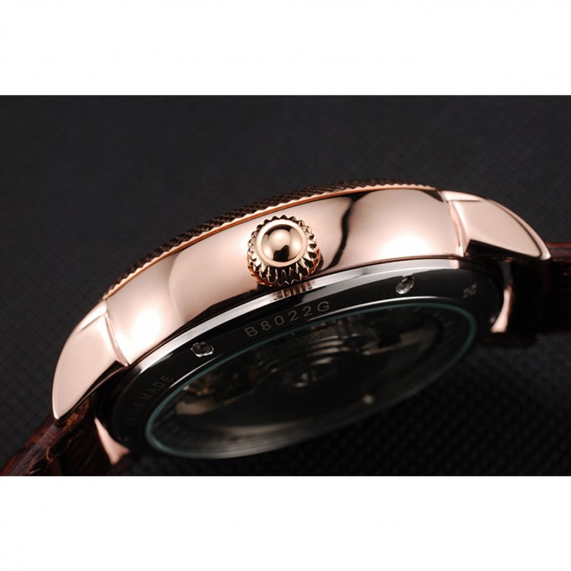 Patek Philippe Classic Tourbillon Power Reserve Black And White Dial Rose Gold Case Brown Leather Strap-8