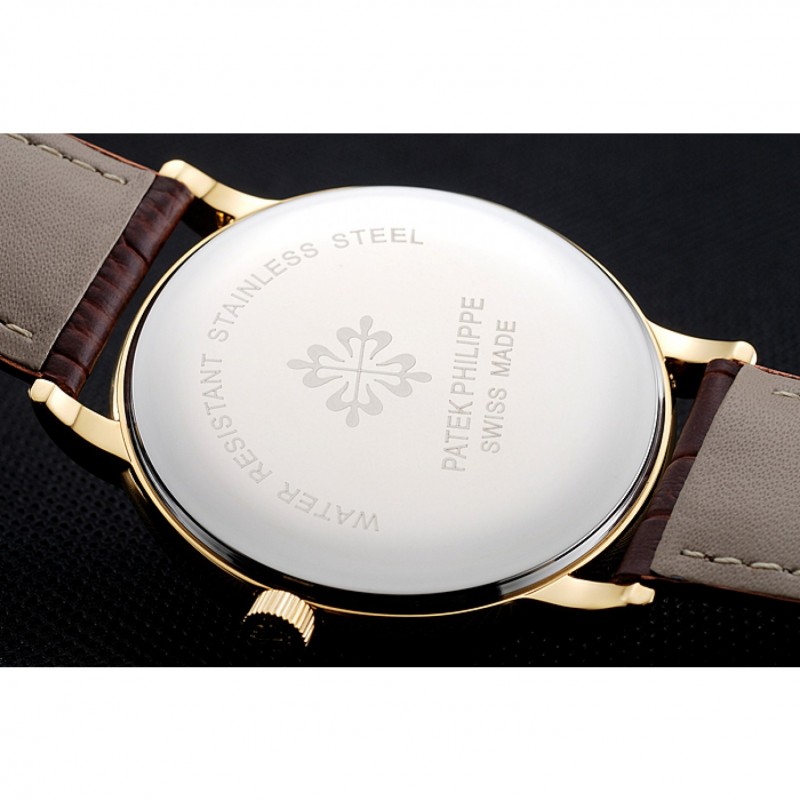 Luxury Patek Philippe Calatrava White Dial Blue Roman Numerals Gold Case Brown Leather Bracelet 1454057-7