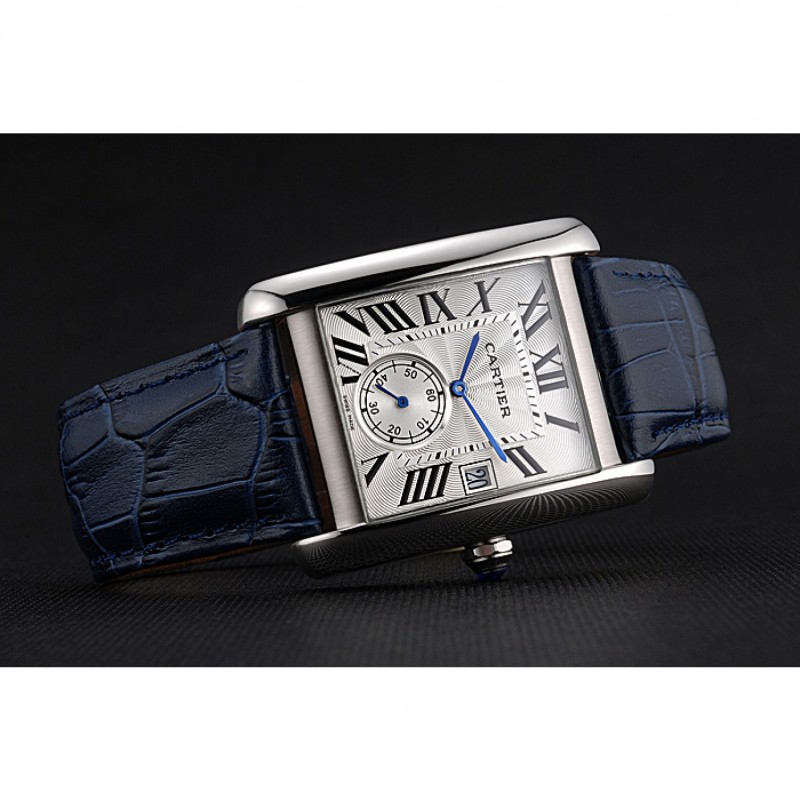 Cartier Tank MC White Dial Stainless Steel Case Blue Leather Strap 622575-2
