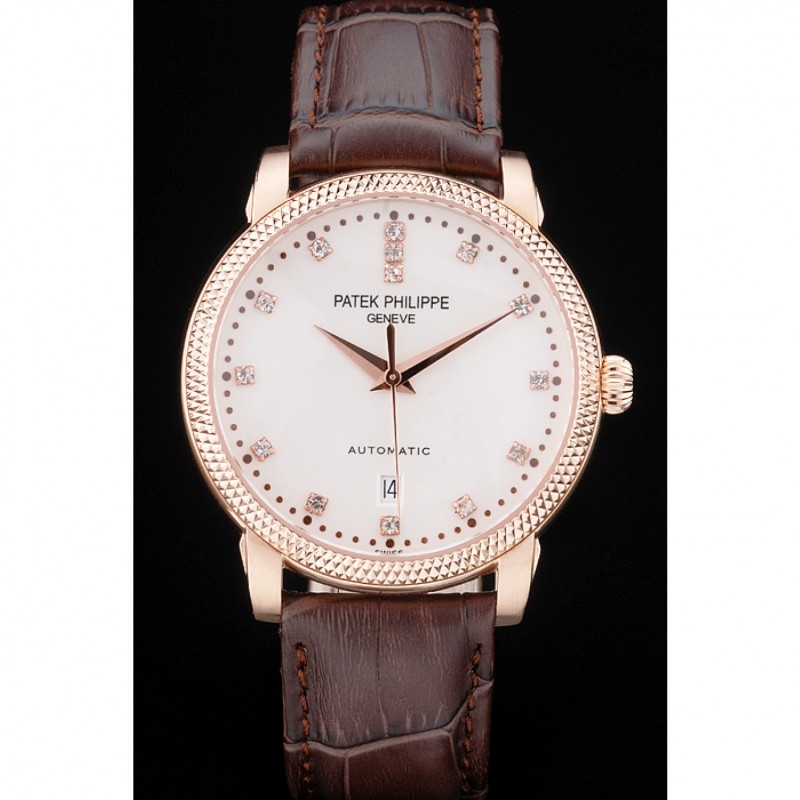 Patek Philippe Swiss Calatrava Ribbed Bezel Grey Dial Brown Leather Strap 7650-1