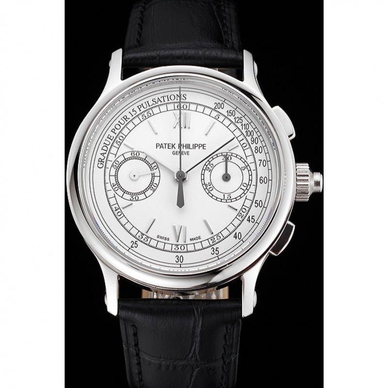 High Quality Replica Watches Swiss Patek Philippe 5170J Chronograph White Dial Stainless Steel Case Black Leather Strap-1