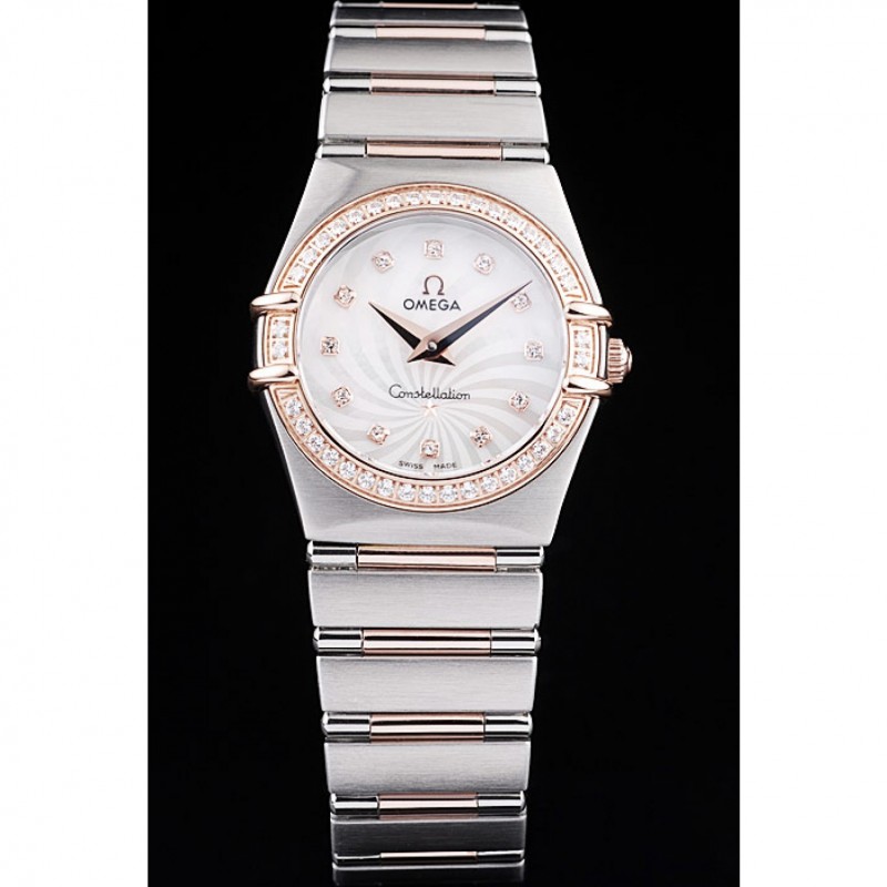 SS Replica Watches Omega Swiss Constellation Jewelry Diamond Case Radial Emblem White Dial-1
