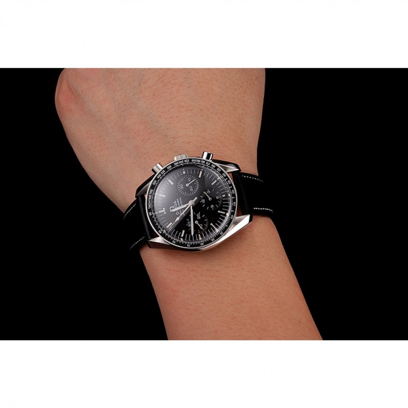 Swiss Omega Speedmaster Professional Black Dial Black Leather Bracelet 1453936-8