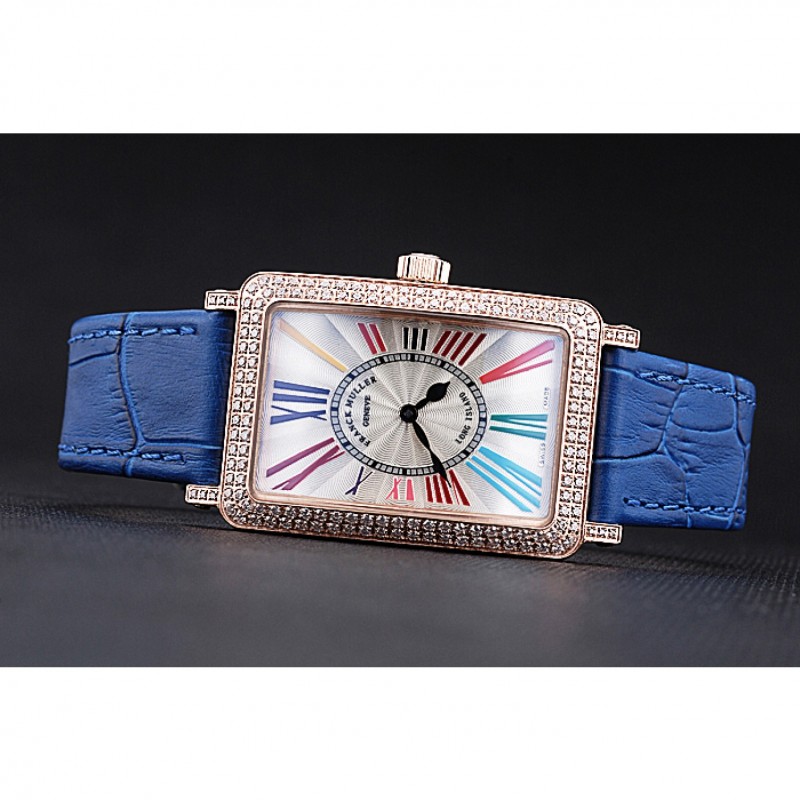 Cheap Franck Muller Long Island Classic White Dial Diamonds Case Blue Leather Band 622376-3
