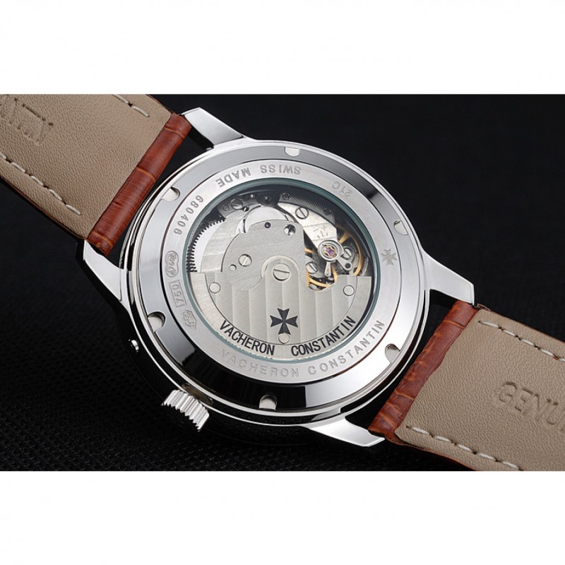 Vacheron Constantin Patrimony Power Reserve White Dial Silver Diamond Case Brown Leather Bracelet 1454266-8