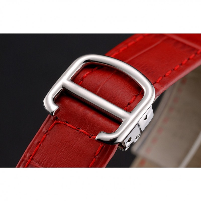 Cartier Ronde White Dial Diamond Bezel Stainless Steel Case Red Leather Strap-5