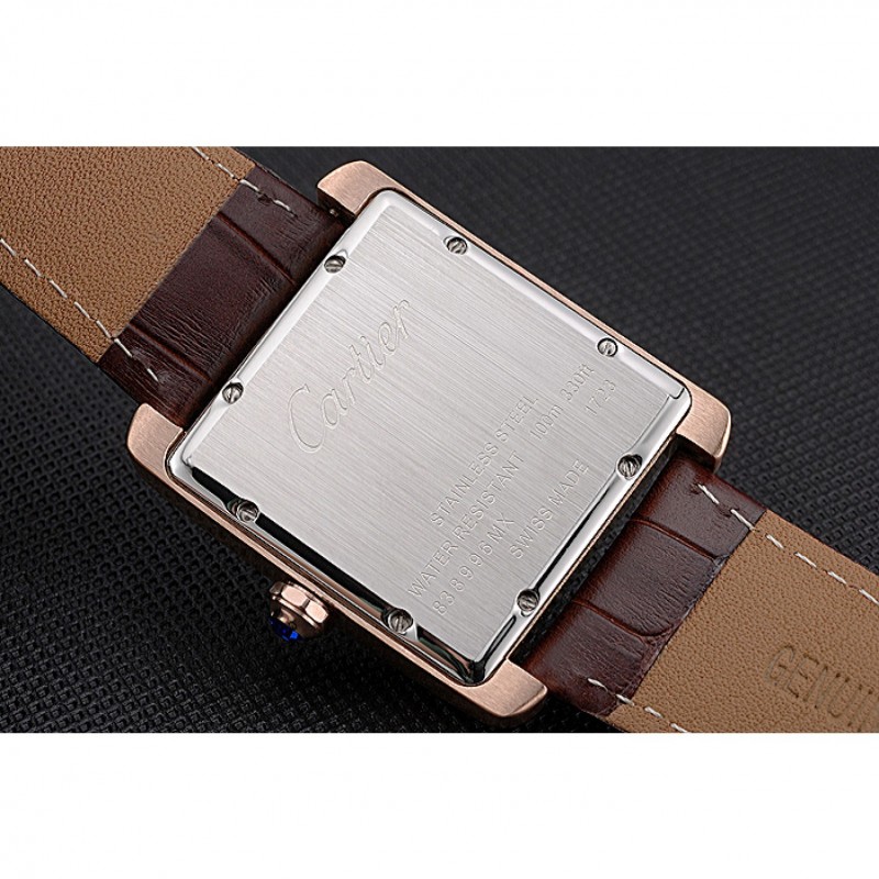 Cartier Tank MC Black Dial Gold Case Brown Leather Strap 622582-5
