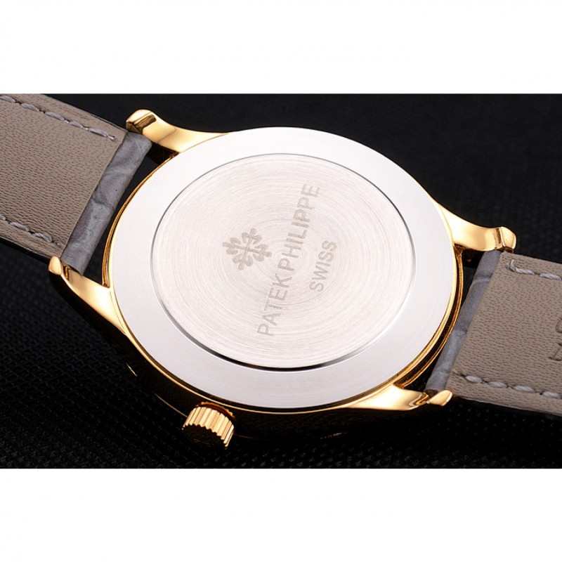 High Quality Patek Philippe Calatrava Gray Dial Diamond Markings Gold Case Gray Leather Strap-7