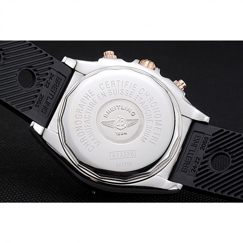 Breitling Chronomat White Dial Rose Gold Bezel And Subdials Stainless Steel Case Black Rubber Strap-8