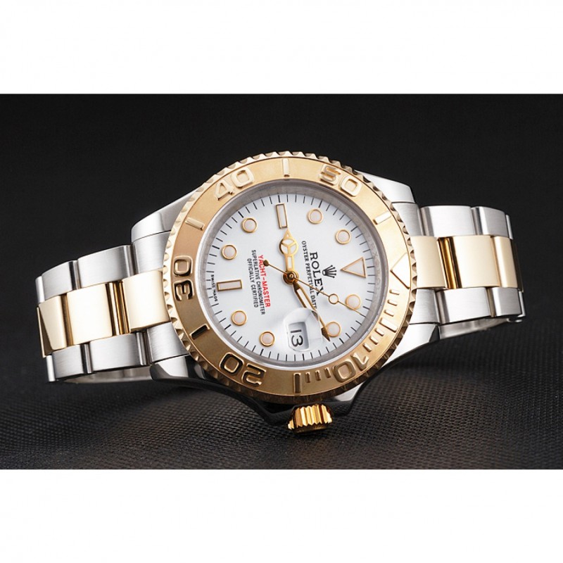 Swiss Rolex Yacht-Master White Dial Gold Bezel Stainless Steel Case Two Tone Bracelet-4