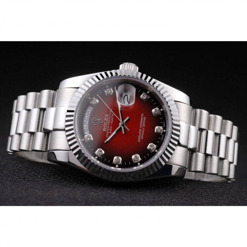 High End Replica Watches Rolex Day-Date Polished Stainless Steel Two Tone Red Dial-4