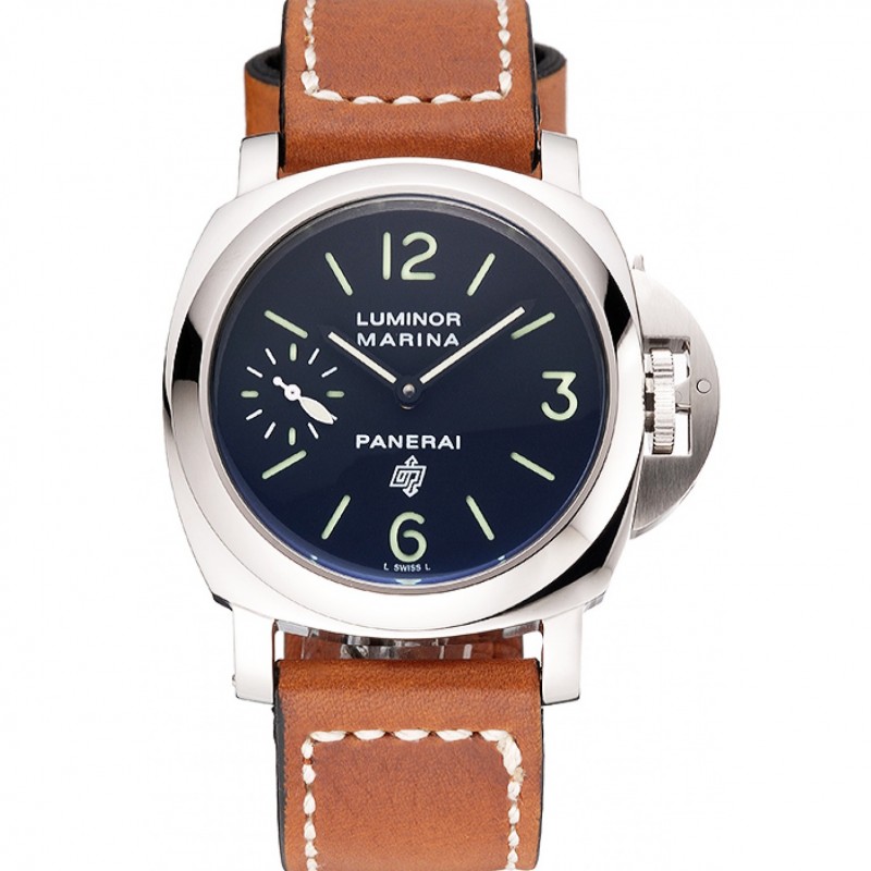 Panerai Luminor Marina Stainless Steel Bezel Brown Leather Bracelet 622313-0