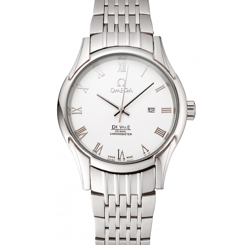 AAA Replica Watches Omega De Ville White Dial Roman Numerals Stainless Steel Case And Bracelet 1453791-0