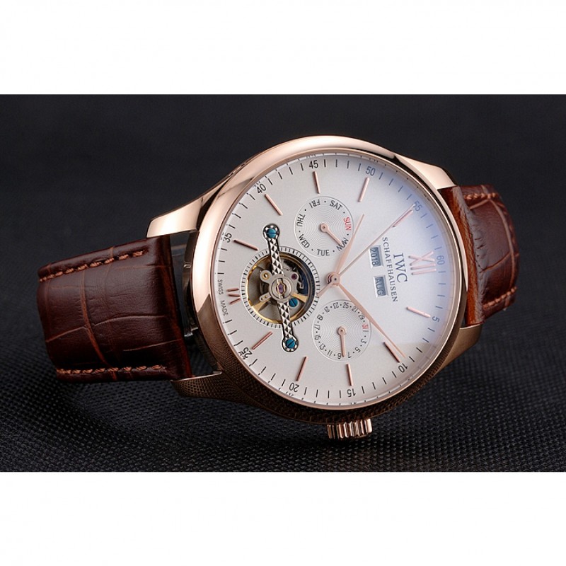 IWC Portofino Tourbillon White Dial Rose Gold Case Broen Leather Strap-4