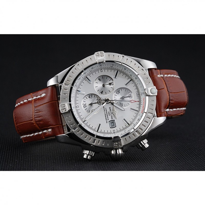 Breitling Chronomat 13 Stainless Steel Case White Dial Brown Leather Bracelet 622239-3