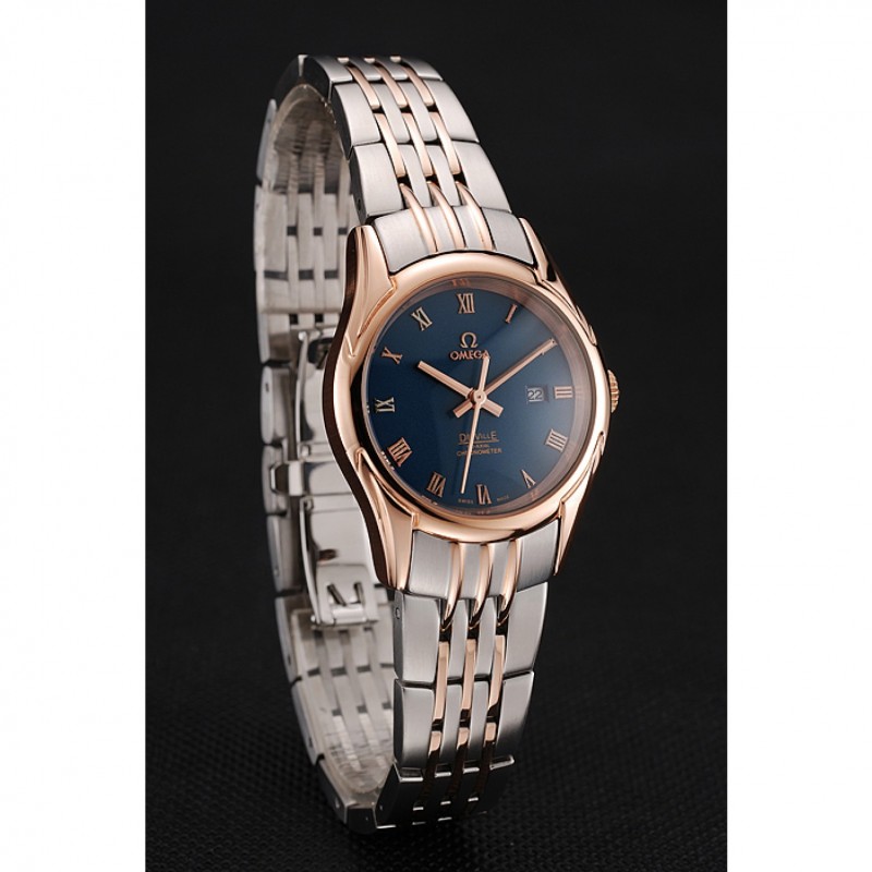Omega De Ville Ladies Blue Dial Rose Gold Case Two Tone Bracelet 1453784-2