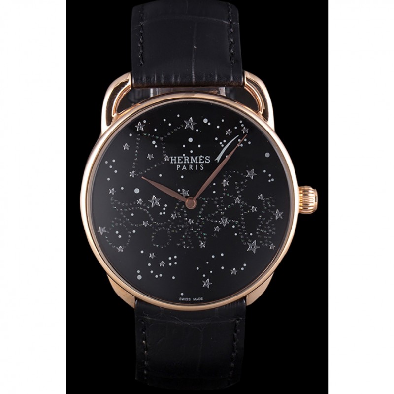 Best Replica Watches Hermes Classic Croco Leather Strap Black Dial 801405-1