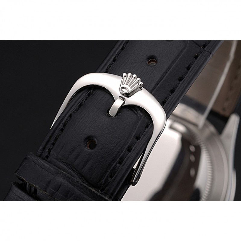 Swiss Rolex Cellini Time Silver Case White Dial Black Leather Bracelet 622653-5