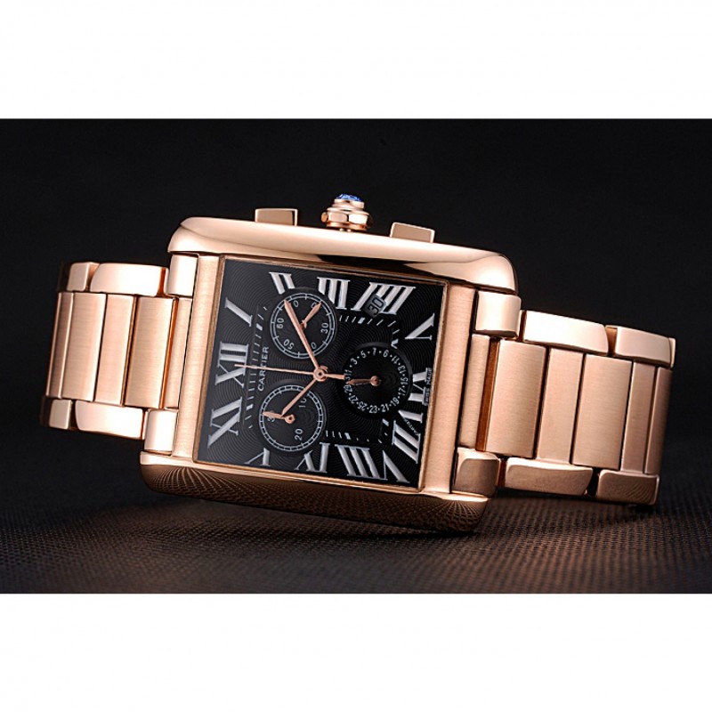 Luxury Replica Watches Cartier Tank MC Black Dial Rose Gold Case And Bracelet 622703-3