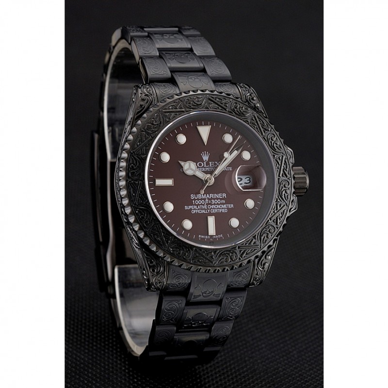 Cheap Replica Watches Rolex Submariner Skull Limited Edition Brown Dial All Black Case And Bracelet 1454075-2