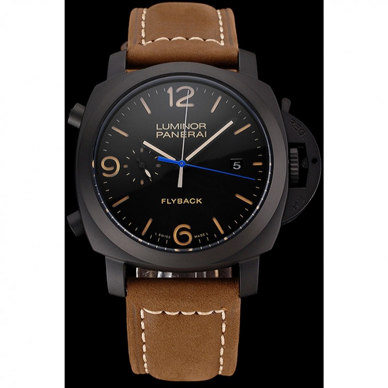 Panerai Luminor 1950 3 Days Chrono Flyback Black Dial Black Case Brown Leather Strap-1
