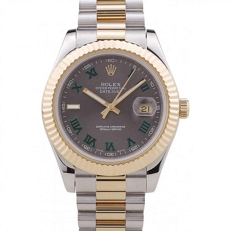 Best Replica Watches Rolex Datejust Grey Dial Gold Ribbed Bezel 7479-0