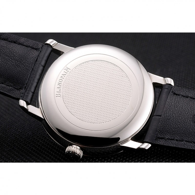 Blancpain Villeret Ultra Slim White Groved Dial Gold Numerals Stainless Steel Case Black Leather Strap-7