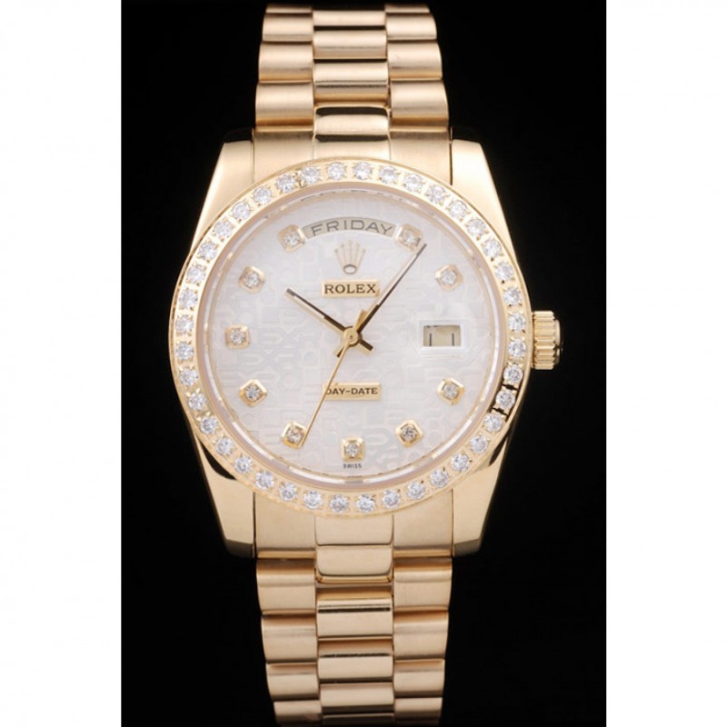 Cheap Replica Watches Rolex Day-Date 18k Yellow Gold Plated Stainless Steel White Dial-1