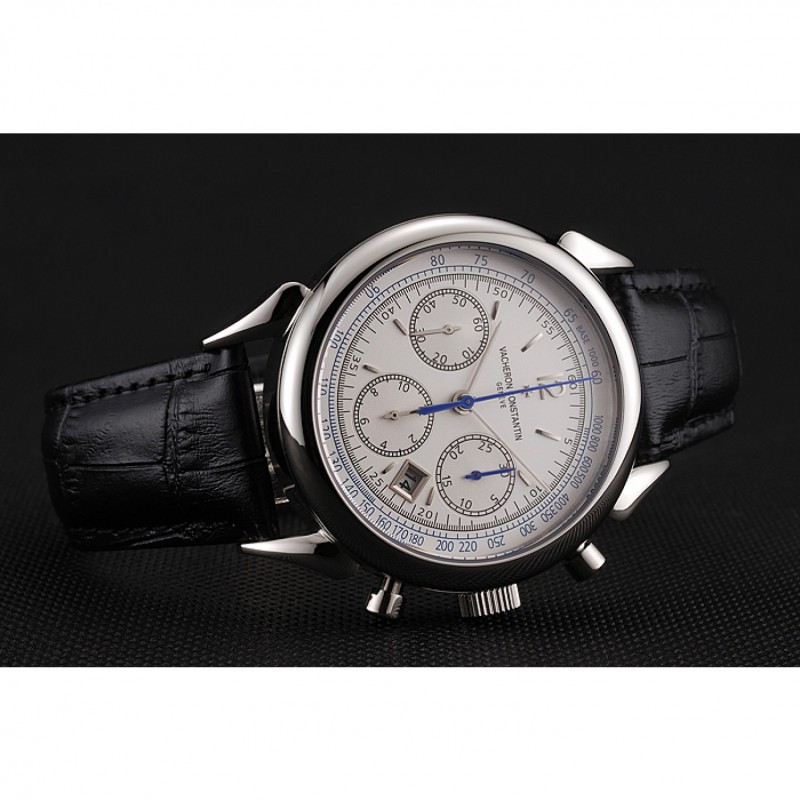 High Quality Replica Watches Swiss Vacheron Constantin Traditionnelle Day Date White Dial Black Leather Bracelet 1453987-3