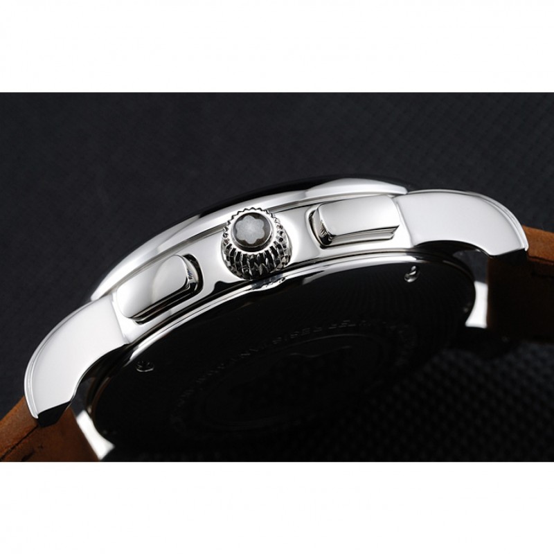 Montblanc Chronograph White Dial Brown Suede Leather Bracelet Silver Case 1454115-8