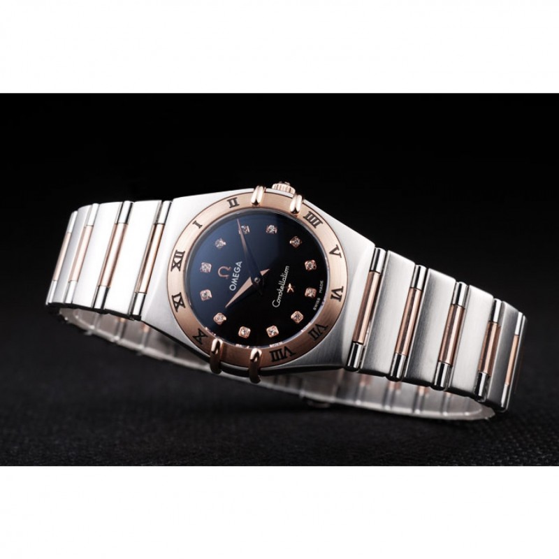 Omega Swiss Constellation Jewelry Rose Gold Case Black Dial 98114-4
