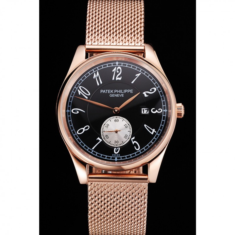 Patek Philippe Calatrava Small Seconds Black Dial Rose Gold Case And Bracelet-1