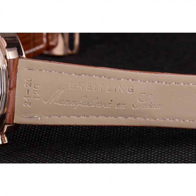 Breitling Transocean White Dial Brown Leather Strap Rose Gold Bezel-7
