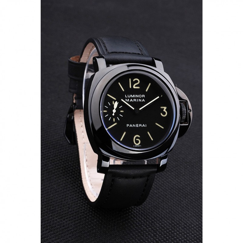 Panerai Luminor Marina Black Dial Black Stainless Steel Case Black Leather Bracelet-2