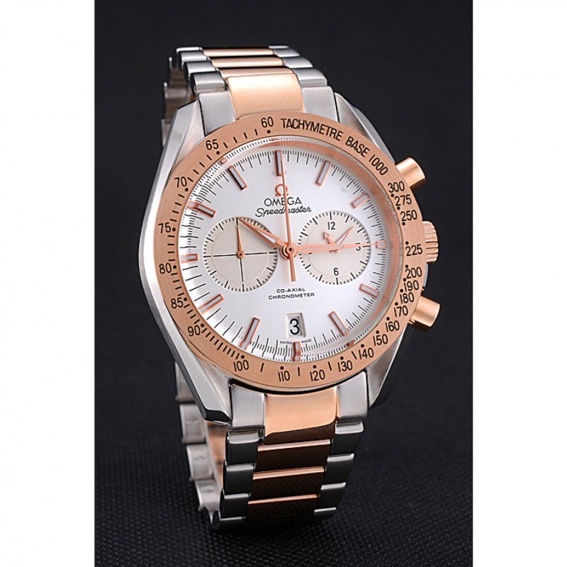 Omega Speedmaster White Dial Gold Bezel Stainless Steel Case Two Tone Bracelet 622803-2
