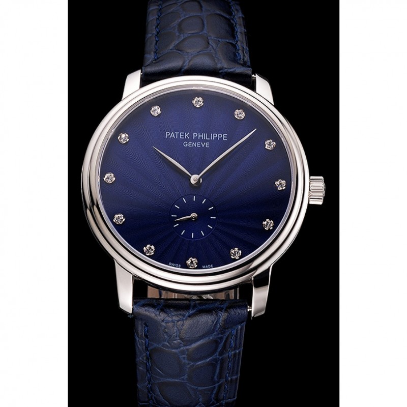 Patek Philippe Calatrava Blue Guilloche Dial Stainless Steel Case Blue Leather Strap-1