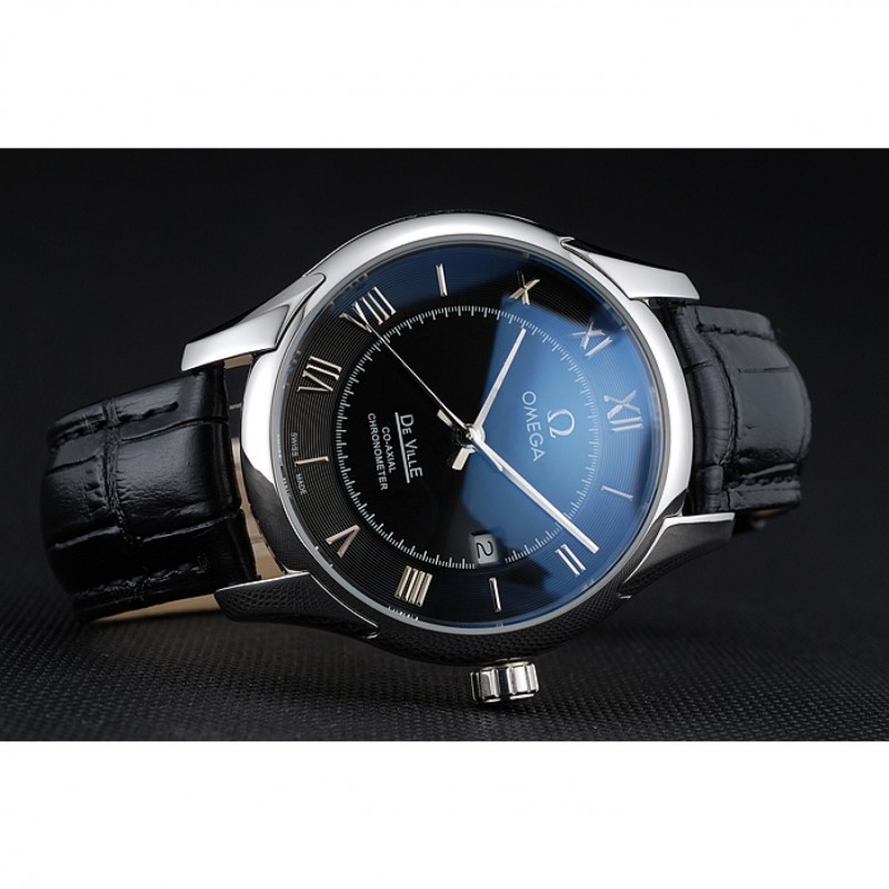 Omega DeVille Black Dial Stainless Steel Case Black Leather Strap 622829-3